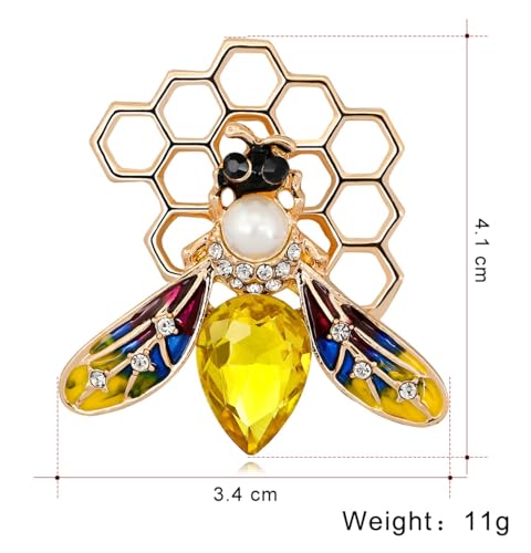 Image of Bee Pin and Brooch - Women's Retro Honeycomb Fashion Rhinestone Sunflower Brooch - Cute Cartoon Personality Enamel Oil Drop Color Insect Pin