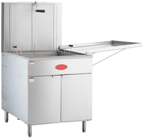 Commercial Liquid Propane Flat Bottom Funnel Cake and Donut Fryer, 150-170 lb Capacity, 120,000 BTU, Stainless Steel, 29.5x42.25x58 Inches