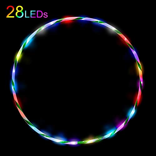DASINKO LED Hula Hoop Dance Exercise Light Up Hoola Hoop for Kids Adults Teens Fitness Weight Loss 28 Color Strobing Changing Multiple Led Glow Lights Hula Hoops(Battery is not Included)