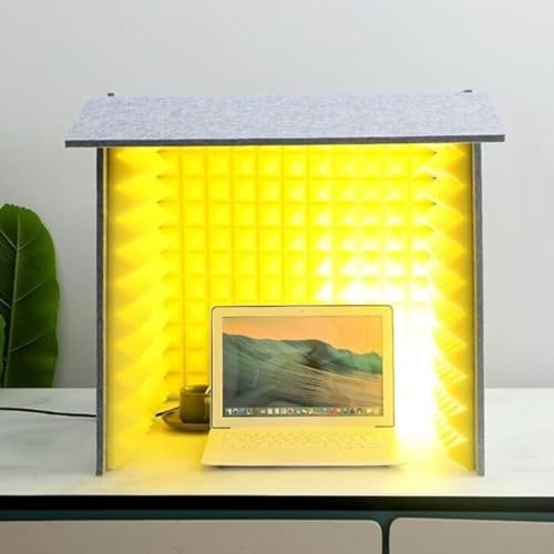 Livmorx フェルトパネルを採用した防音ボックス 防音ブースとして構成され、一人用の簡易防音室は、 卓上パーテーションや間仕切りパネルで残響・騒音を効果的に除去します (60*60cm,イエロー)