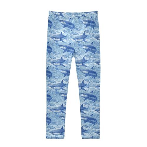 Girls Leggings Blue Sharks Soft Toddler Leggings for Girls Kids Pants Size 4T-10T