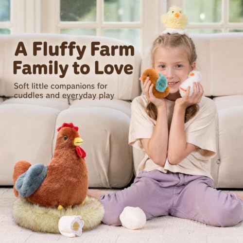 Image of 7Pcs Chicken Plush Toy with Babies, 14 inch Hen Stuffed Animal Set