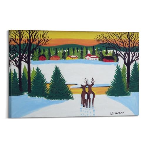 Maud Lewis poster sur toile pour habiller un mur vide avec un coucher de soleil vibrant