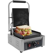 1800W Electric Sandwich Panini Press Grill, 110V Commercial Panini Press Sandwich Maker Machine 122F-572F Double-sided Heating Non-Stick Half Grooved Plates for Paninis Hamburgers Steaks Bacons