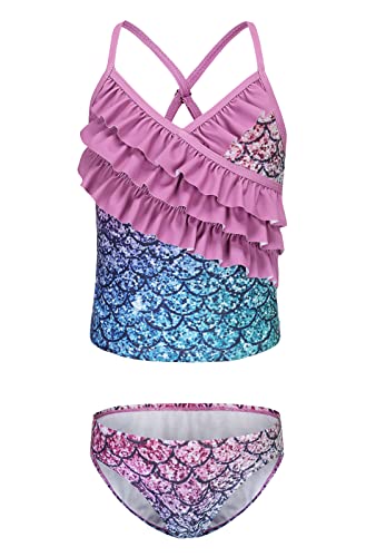 Image of Girls Tankini Swimsuits Two Piece Bathing Suit Hawaiian Ruffle Swimwear Set for Kids Girls 3-16 Years