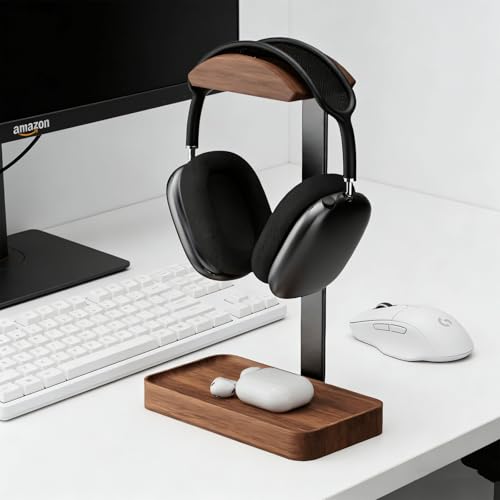 Soporte de madera para auriculares diadema, base resistente para mesa de escritorio 5