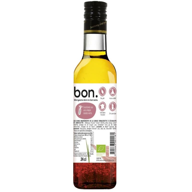 Vinaigrette Bio Échalote et Ciboulette NOD 240ml - Savoureuse et saine - Idéale pour vos salades - Épicerie Diététique et Nutrition - Le Lot De 3