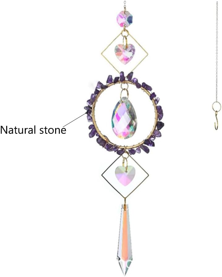 Crystal Suncatchers Window Hanging Wind Chime Natural Fluorite Amethyst Pendant Ornament,for Home, Garden Tree Plants, and Meditation Decor (Purple) - Image 2
