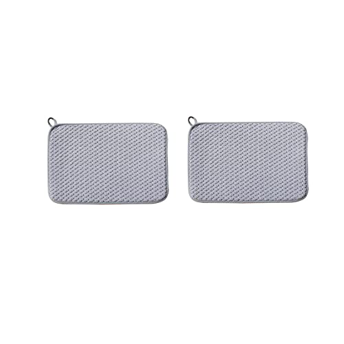 2 Pcs Microfibre Dish Drying Mat Quick Drying Drainer Board Mats with Lanyard 30x40cm Super Absorbent Kitchen Sink Countertop Reversible Washing Up Tool Anti-Skid Cushion for Glass Plate Cup