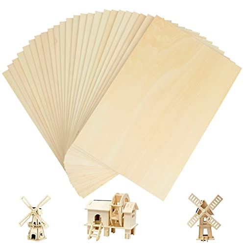LOLYSIC Lot de 24 feuilles de tilleul - 300 x 200 x 1,5 mm - Feuilles A4 en contreplaqué brut pour travaux manuels, panneaux de bois vierges rectangulaires naturels fins pour gravure au laser,