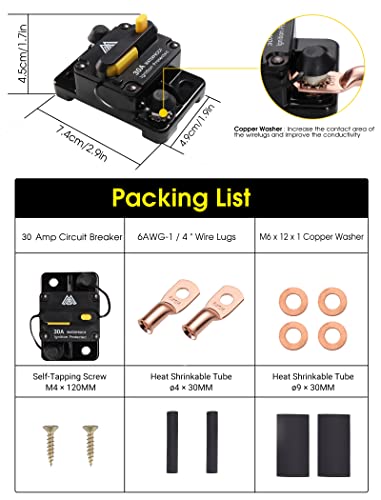 30 Amp Circuit Breaker With Manual Reset Car Marine Trolling Motors Boat Rv Atv 12V-48Vdc Waterproof Audio System Fuse #TOP1