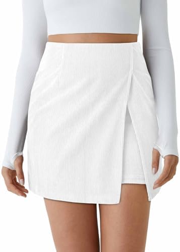 Cicy Bell Womens Corduroy Mini Skirt Casual High Waisted Side Slit A-line Bodycon Work Fall Short Skirts