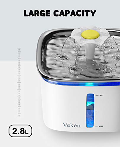 Veken 95oz/2.8L Stainless Steel Pet Fountain, Automatic Cat Water Fountain Dog Water Dispenser with Smart Pump for Cats… - Image 4