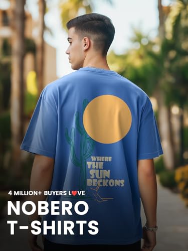 Image of Nobero Men's Oversized Graphic T-Shirt for Men | Soft Cotton | Drop Shoulder Relaxed Fit | Printed Casual Tshirt for Men