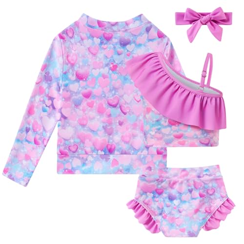Image of Funnycokid Baby Toddler Girls Swimsuit 4 Piece Bathing Suit Long Sleeve Rash Guard Sets 12 Months-7 Years