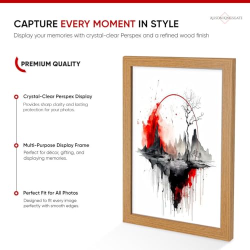 Alison Kingsgate Modern 20X18 Oak Picture Frames- Engineered Wood Photo Frame with Shatterproof Perspex Front- Ideal for Posters, Certificates & Artwork- Wall Mount or Tabletop Display