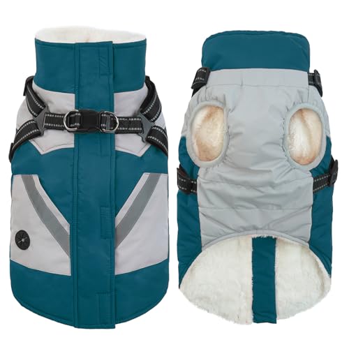 IECOii Dog Winter Jacket for Small Dogs, Waterproof Dog Coat with Harness Built in, Windproof Reflective Zip Up Fleece Jacket for Dogs, Puppy Thermal