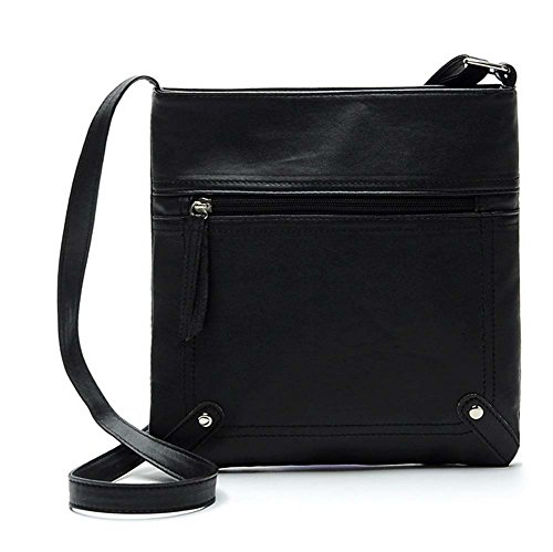Ecokaki(Tm) Women's Pu Leather Fashion Handbag Shoulder Bag Functional Multi Pocket Crossbody Bag, Black #TOP7