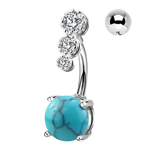 CM Crareesi Mania Women Boho Belly Rings Turquoise Stone Curved Barbell Belly Rings Piercing Jewelry