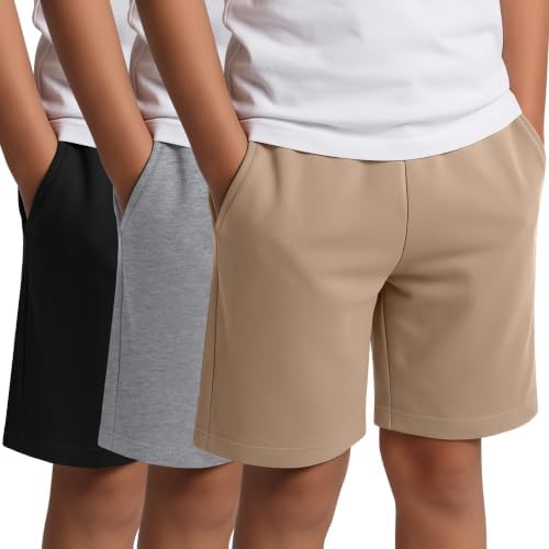 YooAurvox 3 Pack Boys Athletic Shorts, 3-Color Set, 6-7 Years