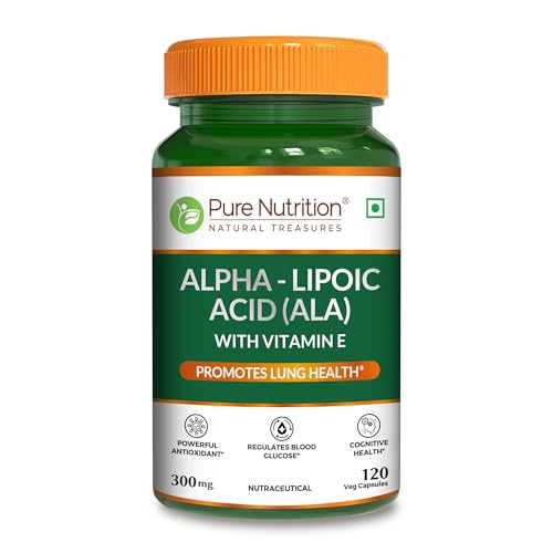 Image of Pure Nutrition Alpha Lipoic Acid (ALA) 300mg with Vitamin E | Powerful ALA Supplement Antioxidant for Nerve & Heart Health | Supports Healthy Blood Sugar, Energy Metabolism & Cellular Protection - 120 Veg Capsules