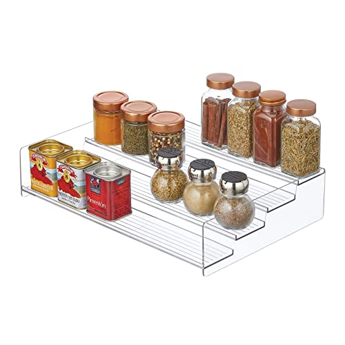 Mdesign Plastic Kitchen Food Storage Organizer 4-Tiered Shelves, Spice Holder Rack Steps For Cabinet, Cupboard, Counter, Pantry - Holds Seasoning, Canned Food, Condiments - Clear #TOP3