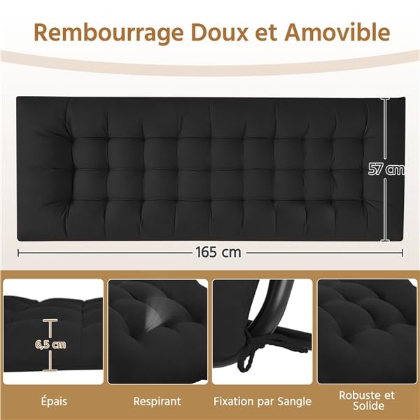 Yaheetech Transat Jardin Exterieur, Inclinable avec Rembourrage Repose Pieds Appuie-tête Amovible, résistant aux intempéries Chaise Longue Pliante Dossier, Salon de Jardin Exterieur (1, Noir)