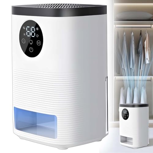 UIHECTA Deshumidificador 1400ML, Descongelación Automática, Anti-Humedad, Temporizador 24H Apagado Auto, Pantalla Digital, Alta Eficiencia Ultra Silencioso, para Dormitorio, Armario, Baño