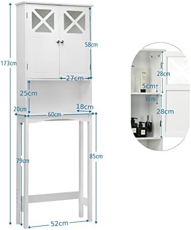 RELAX4LIFE Over-The-Toilet Cabinet, 3-Tier Washing Machine Storage Rack with Adjustable Shelf & 2 Doors, Floor Standing Bathroom Laundry Storage Unit