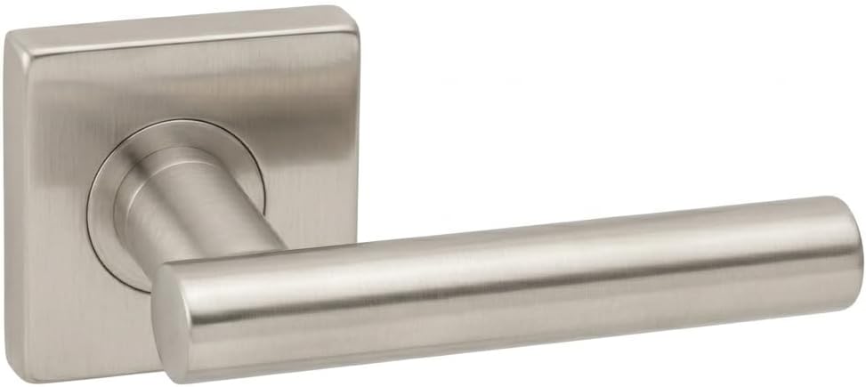 INOX RA 106 Interior Door Handle Privacy Set, Copenhagen Lever Door Handle with Round Rosette, 2-3/8 Inch Tubular Latch Backset, Satin Stainless Steel Finish RA106L462-32D