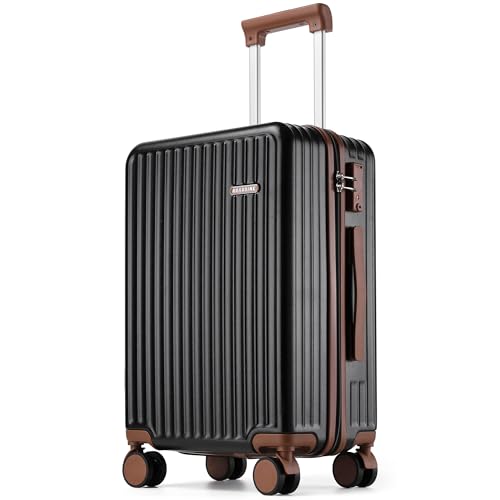 Ruausine Maleta de Cabina Aprobada por Aerolíneas - Equipaje de Mano con Ruedas Giratorias 360°, Maleta de Viaje Pequeña Ligera con Candado TSA, Diseño Resistente para Avión(Negro, 20 Pulgadas)