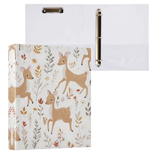 リングファイル ルーズリーフ バインダー a4 しか 鹿 クリーム かわいい Dリング 3穴 200枚収納 クリップ&収納ポケット付き 書類整理 事務用品