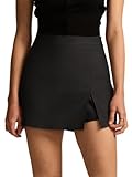  seiveini Jupe Short Femme Court Élégante Skort Taille Haute Mini Jupes A-Ligne avec Fente Couleur Unie B Noir S