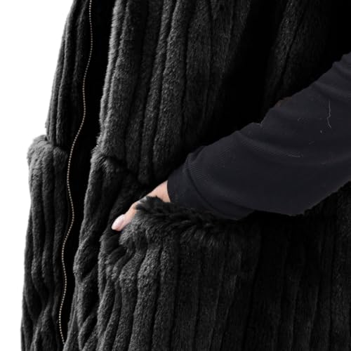 Gilet noir sans manches en fausse fourrure pour femme avec col montant S - 5