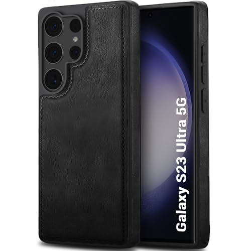 Image of TheGiftKart Genuine Leather Finish Back Cover Case for Samsung Galaxy S23 Ultra 5G | Shockproof Design | Raised Edges for Camera & Screen Protection | Stunning Minimalist Design Back Cover (Black)