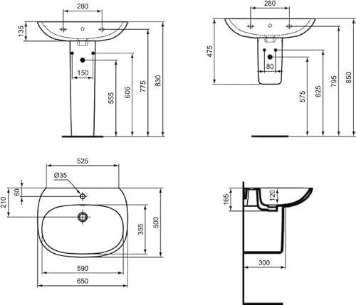 Ideal Standard T351101 Waschbecken TESI, Weiss