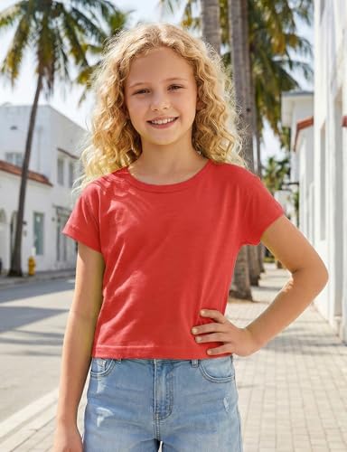 Image of Noomelfish Girls Short Sleeve Crop Tops Kids Summer Dance Cropped T-Shirts (5-14 Years)