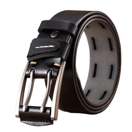 4CM Genuine Leather Belts for Men Brand Strap Male Double Pin Buckle Fancy Vintage Cowboy Jeans Belt(110cm,Black)