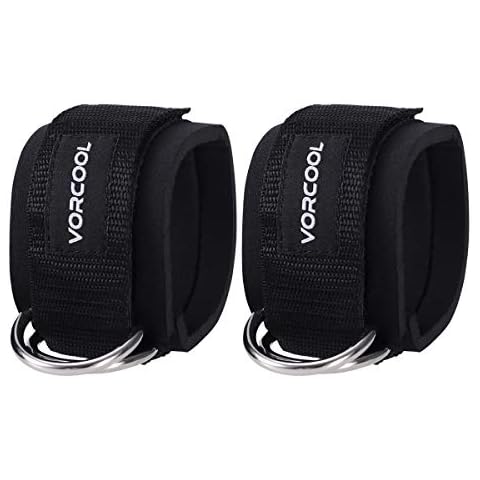 VORCOOL 2PCS Ankle Straps for Cable Machines Weightlifting Gym Workout Fitness Double D-Ring Neoprene Padded Ankle Cuffs for Legs, Abs and Glute Exercises with Carry Bag Fits Men&Women Cover