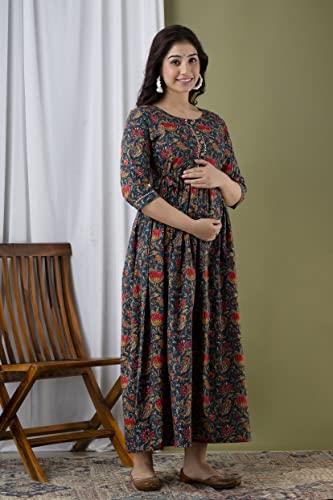 Image of JAIPURFAME Stylish Women's Pure Cotton All Over Printed Kurti Gown, Maternity Dress, and Feeding Dress - Comfortable and Elegant Maternity Wear for Women