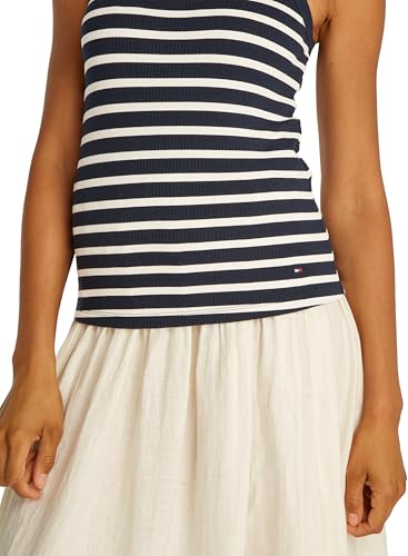 Tommy Hilfiger Damen Top Slim Rib Tank Top mit Stretch, Mehrfarbig (Dark Night Navy/Ecru STP), XXL – Ansicht 3