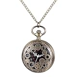 懐中時計 アンティーク 防水 レトロ 中空歯車: ブラウン 蓋付き懐中時計 レディース 防水 ブロンズ かいちゅう時計 アンティーク 首掛け時計 - 誕生日 記念日 クリスマス バレンタイン ホワイトデー プレゼント