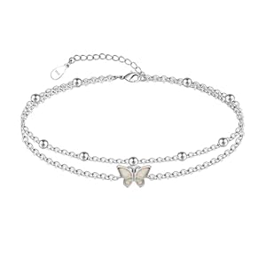 CHIC & ARTSY Womens Anklet 925 Sterling Silver Created Opal Layered Anklet Bracelet Dainty Beaded Chain Anklet Adjustable 11″ Best Friend Anklet for Women