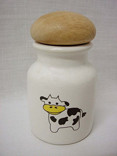 Bote Tarro ESPECIERO Especies Especias 90 ML Ceramica Tapa Madera Vaca Cover