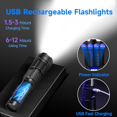2 Pack Rechargeable LED Flashlight,90000 High Lumens Tactical Flashlights with 7 Modes - image 3