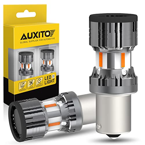 AUXITO 2025 Upgraded 1156 LED Bulbs Turn Signal Light with Fan, 4000LM 600? Super Bright Amber Yellow, BA15S 1141 7506 1003 P21W 1156A Canbus Error Free LED Replacement Bulbs, Pack of 2