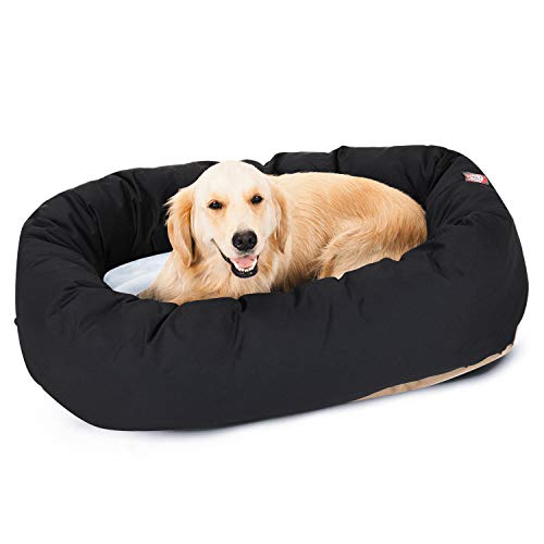 Image of 40 inch Black & Sherpa Bagel Dog Bed By Majestic Pet Products