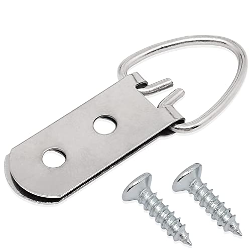 Image of 100pcs Large D-Ring Double Hole with Screws,Picture Frame Hangers Triangle Ring,Picture Frames Double Holes Clasp,Hardware Hang Buckle(Silver)
