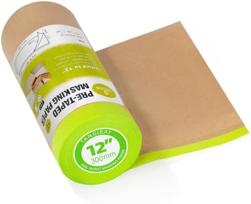 Tangibay Pre-Taped Masking Paper for Painting, 12 inch x 50 feet, 1 Roll