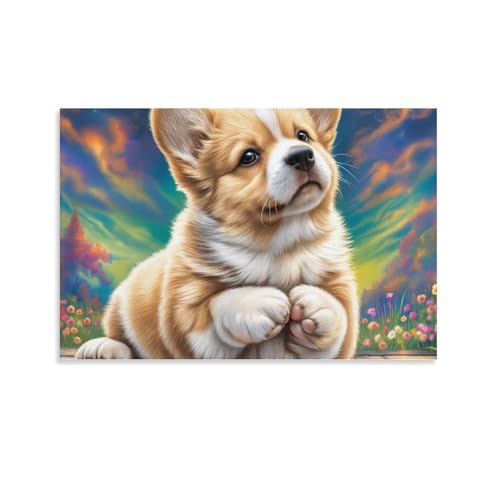 Pintura mural Corgi galés cuadro en lienzo de 50x75cm para renovar paredes vacías